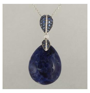 0.21 Ctw Diamond 14k White Gold Sodalite Sapphire Round Shape Womens Gemstone Necklace Pendant With 16 Inch Chain