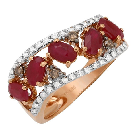 0.28 Ctw Diamond 14k Rose Gold Ruby Round Shape Womens Gemstone Ring