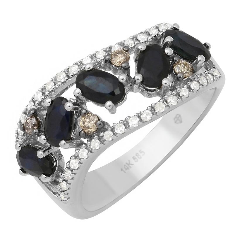 0.28 Ctw Diamond 14k White Gold Sapphire Round Shape Womens Gemstone Ring