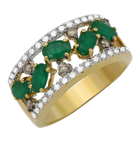 0.31 Ctw Diamond 14k Yellow Gold Emerald Round Shape Womens Gemstone Ring