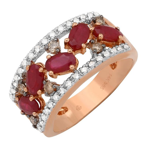 0.32 Ctw Diamond 14k Rose Gold Ruby Round Shape Womens Gemstone Ring