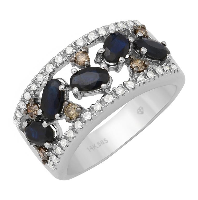 0.31 Ctw Diamond 14k White Gold Sapphire Round Shape Womens Gemstone Ring