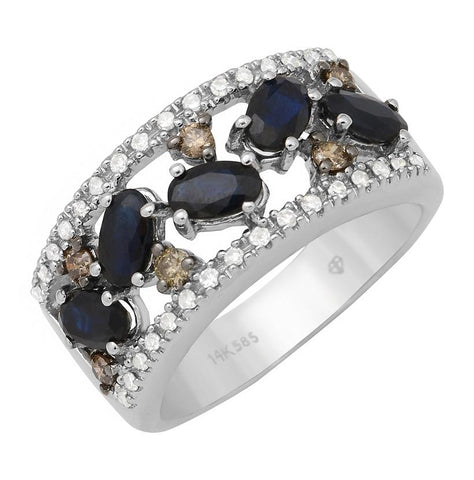 0.31 Ctw Diamond 14k White Gold Sapphire Round Shape Womens Gemstone Ring