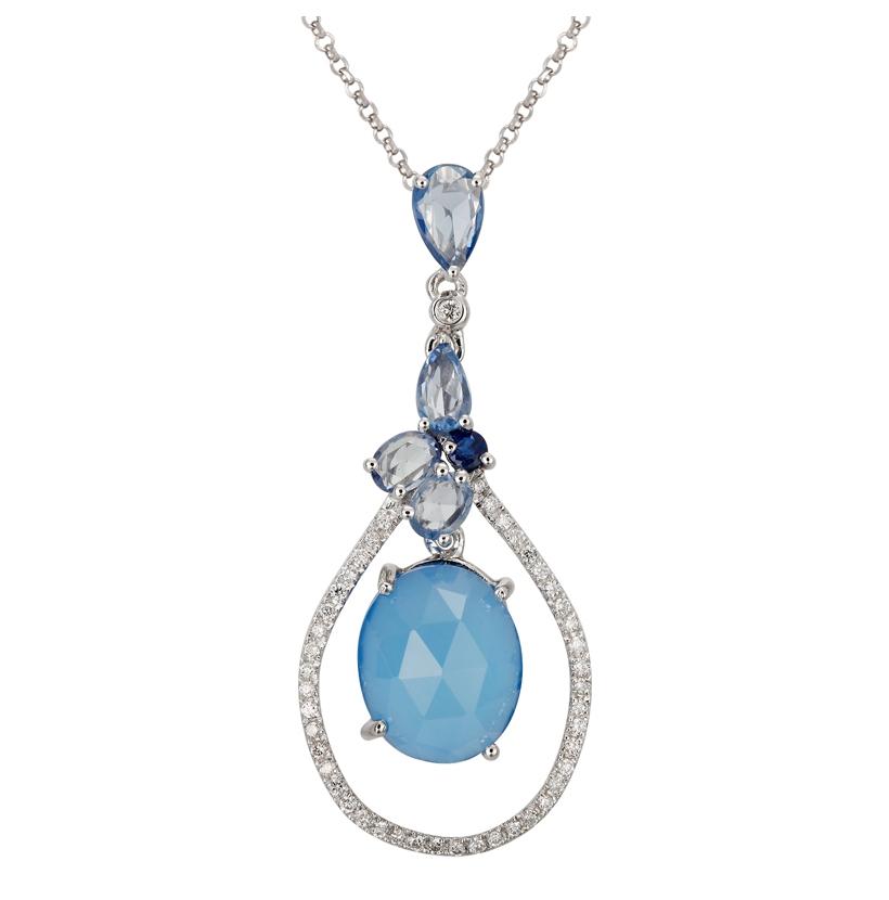 0.18 Ctw Diamond 14k White Gold Sapphire Round Shape Womens Gemstone Necklace Pendant With 16 Inch Chain