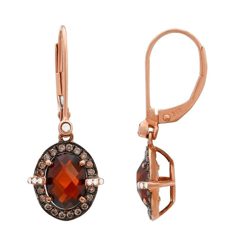 0.28 Ctw Diamond 14k Rose Gold Garnet Round Shape Womens Gemstone Earrings