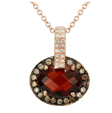 0.15 Ctw Diamond 14k Rose Gold Garnet Round Shape Womens Gemstone Necklace Pendant With 16 Inch Chain