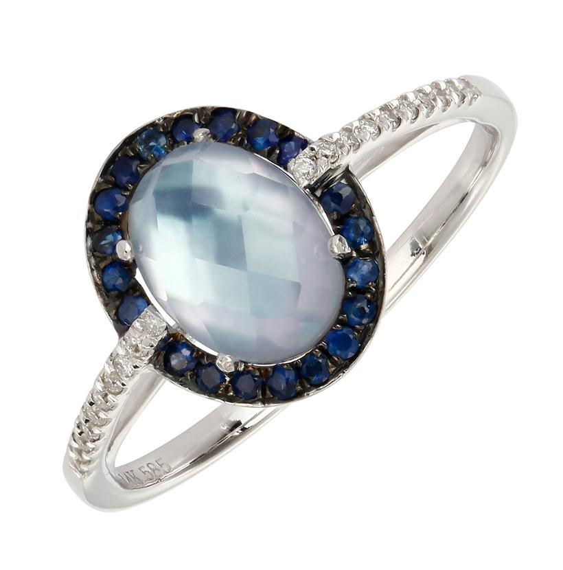 0.06 Ctw Diamond 14k White Gold Sapphire Multi Round Shape Womens Gemstone Ring