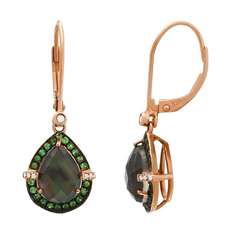 0.05 Ctw Diamond 14k Rose Gold Tsavorite Multi Round Shape Womens Gemstone Earrings