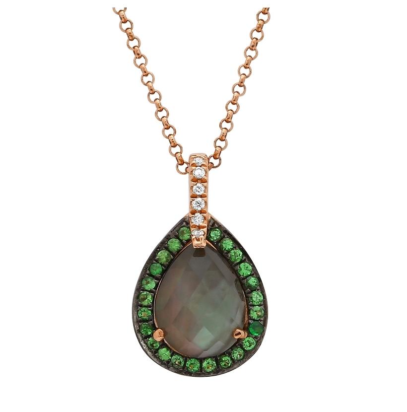 0.02 Ctw Diamond 14k Rose Gold Tsavorite Multi Round Shape Womens Gemstone Necklace Pendant With 16 Inch Chain