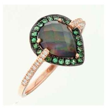 0.06 Ctw Diamond 14k Rose Gold Tsavorite Multi-color Round Shape Womens Gemstone Ring
