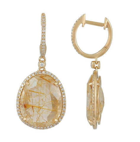 0.34 Ctw Diamond 14k Yellow Gold Quartz Round Shape Womens Gemstone Earrings