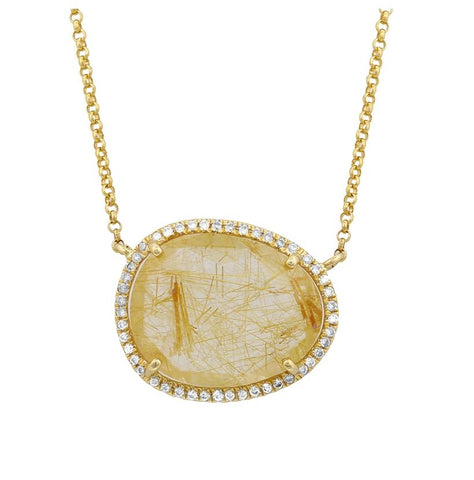 0.12 Ctw Diamond 14k Yellow Gold Quartz Round Shape Womens Gemstone Necklace Pendant With 16 Inch Chain