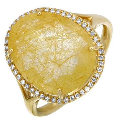 0.12 Ctw Diamond 14k Yellow Gold Quartz Round Shape Womens Gemstone Ring