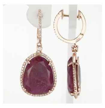 0.32 Ctw Diamond 14k Rose Gold Ruby Round Shape Womens Gemstone Earrings