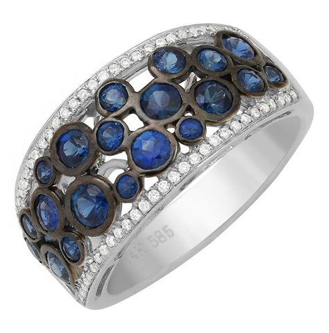 0.14 Ctw Diamond 14k White Gold Sapphire Round Shape Womens Gemstone Ring