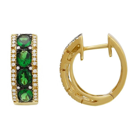 0.19 Ctw Diamond 14k Yellow Gold Tsavorite Round Shape Womens Gemstone Earrings