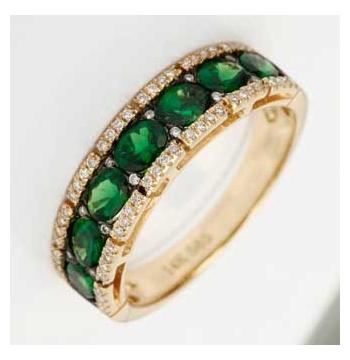 0.16 Ctw Diamond 14k Yellow Gold Tsavorite Round Shape Womens Gemstone Ring