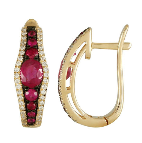 0.26 Ctw Diamond 14k Yellow Gold Ruby Round Shape Womens Gemstone Earrings