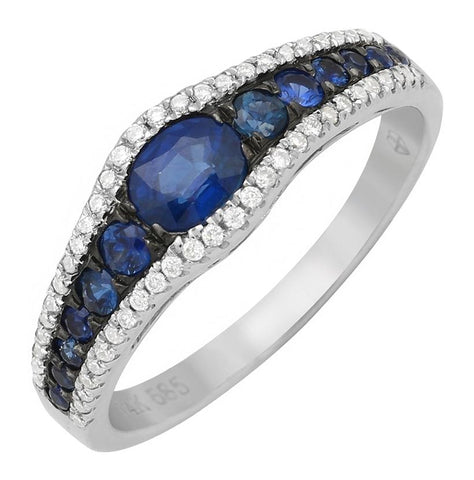 0.17 Ctw Diamond 14k White Gold Sapphire Round Shape Womens Gemstone Ring
