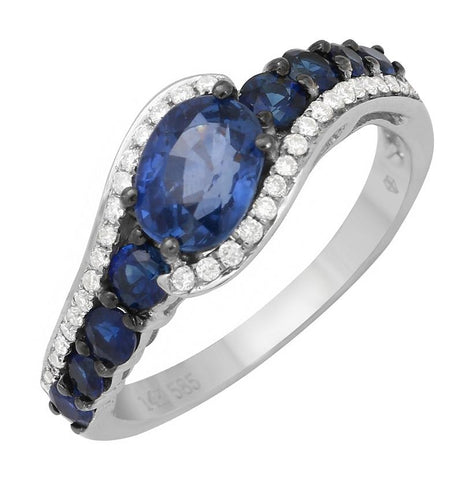 0.12 Ctw Diamond 14k White Gold Sapphire Round Shape Womens Gemstone Ring