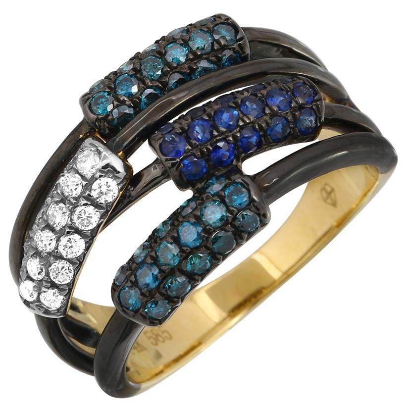 0.59 Ctw Diamond 14k Yellow Gold Sapphire Round Shape Womens Gemstone Ring