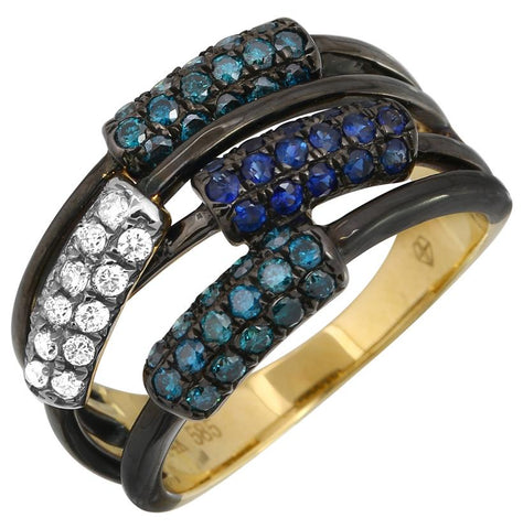 0.59 Ctw Diamond 14k Yellow Gold Sapphire Round Shape Womens Gemstone Ring