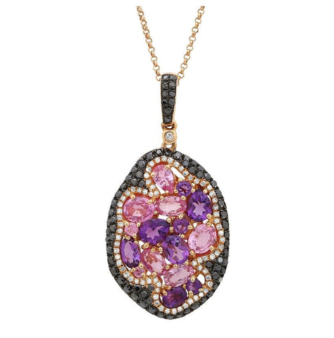 0.81 Ctw Diamond 14k Rose Gold Amethyst Sapphire Round Shape Womens Gemstone Necklace Pendant With 16 Inch Chain