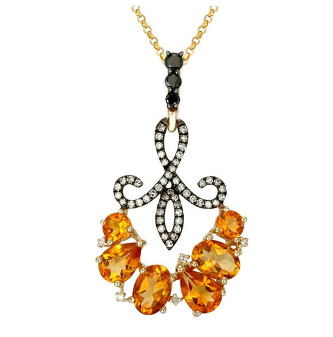 0.43 Ctw Diamond 14k Yellow Gold Citrine Round Shape Womens Gemstone Necklace Pendant With 16 Inch Chain