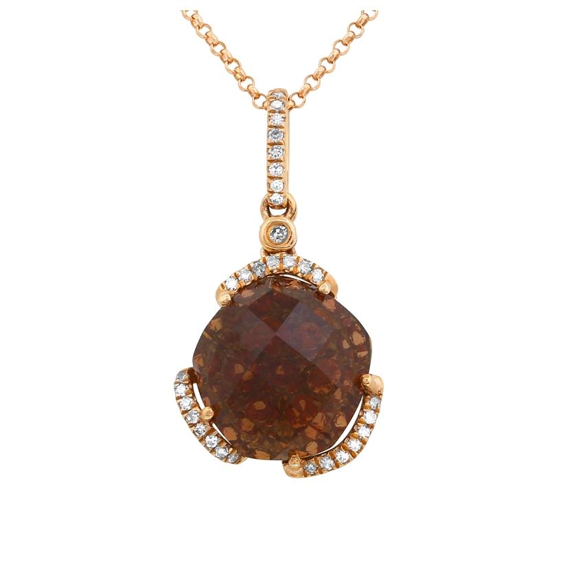 0.11 Ctw Diamond 14k Rose Gold Sapphire Topaz Round Shape Womens Gemstone Necklace Pendant With 16 Inch Chain