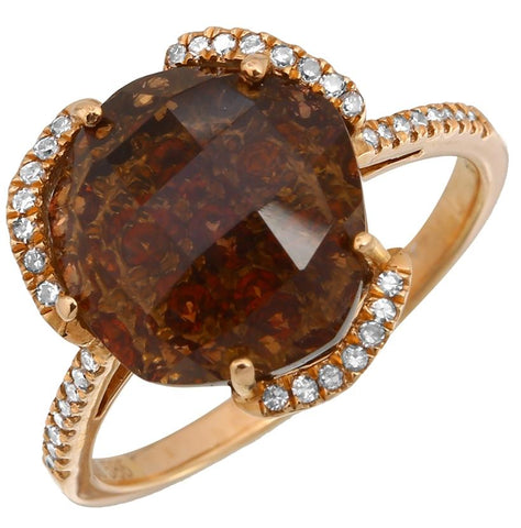 0.13 Ctw Diamond 14k Rose Gold Sapphire Topaz Round Shape Womens Gemstone Ring