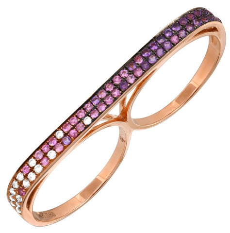 0.14 Ctw Diamond 14k Rose Gold Sapphire Amethyst Round Shape Womens Gemstone Ring
