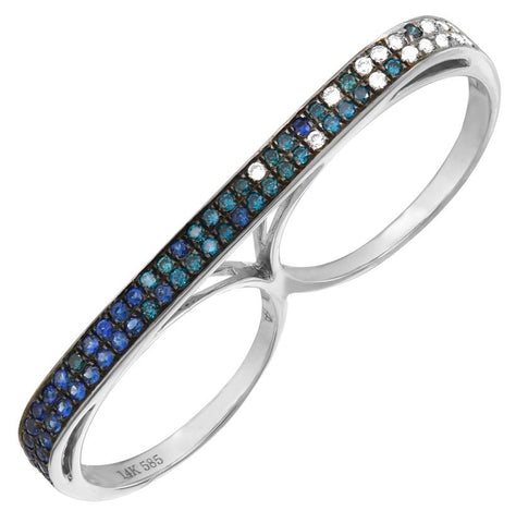 0.38 Ctw Diamond 14k White Gold Sapphire Round Shape Womens Gemstone Ring