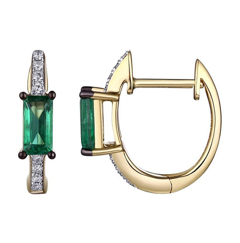 0.07 Ctw Diamond 14k Yellow Gold Emerald Round Shape Womens Gemstone Earrings