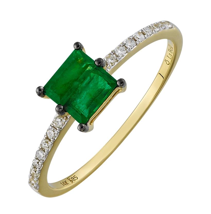 0.07 Ctw Diamond 14k Yellow Gold Emerald Round Shape Womens Gemstone Ring