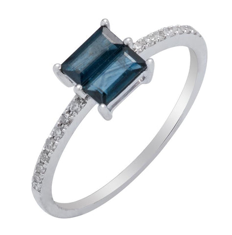 0.07 Ctw Diamond 14k White Gold Sapphire Round Shape Womens Gemstone Ring
