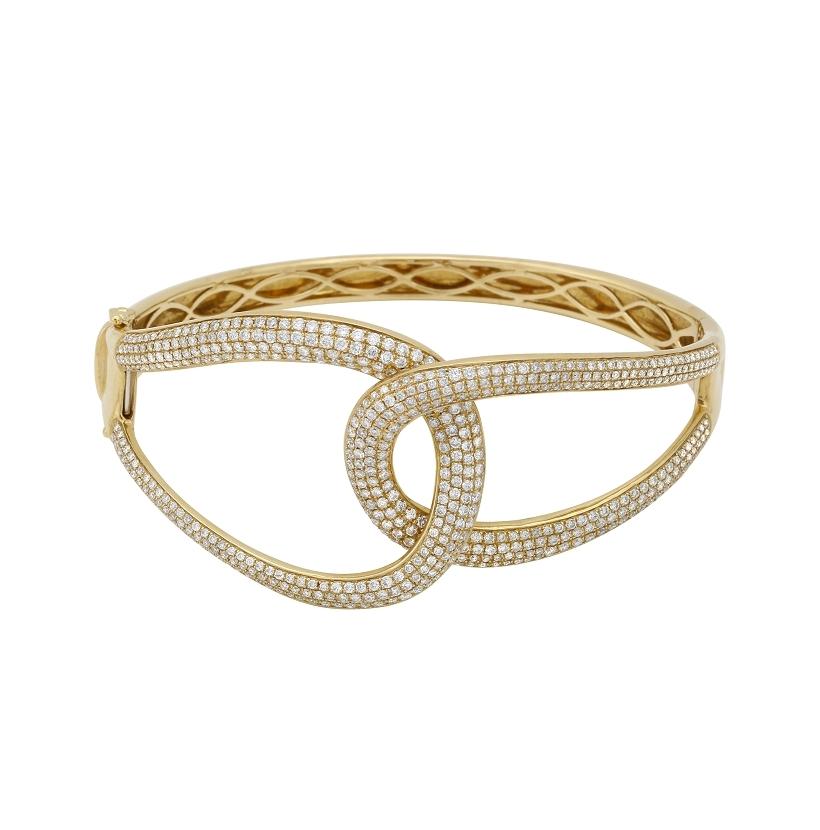 3.42 Ctw Diamond 14k Yellow Gold Round Shape Womens Diamond Bangle Bracelet