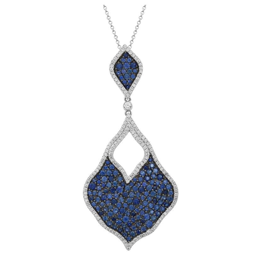 0.82 Ctw Diamond 14k White Gold Sapphire Round Shape Womens Gemstone Necklace Pendant With 16 Inch Chain