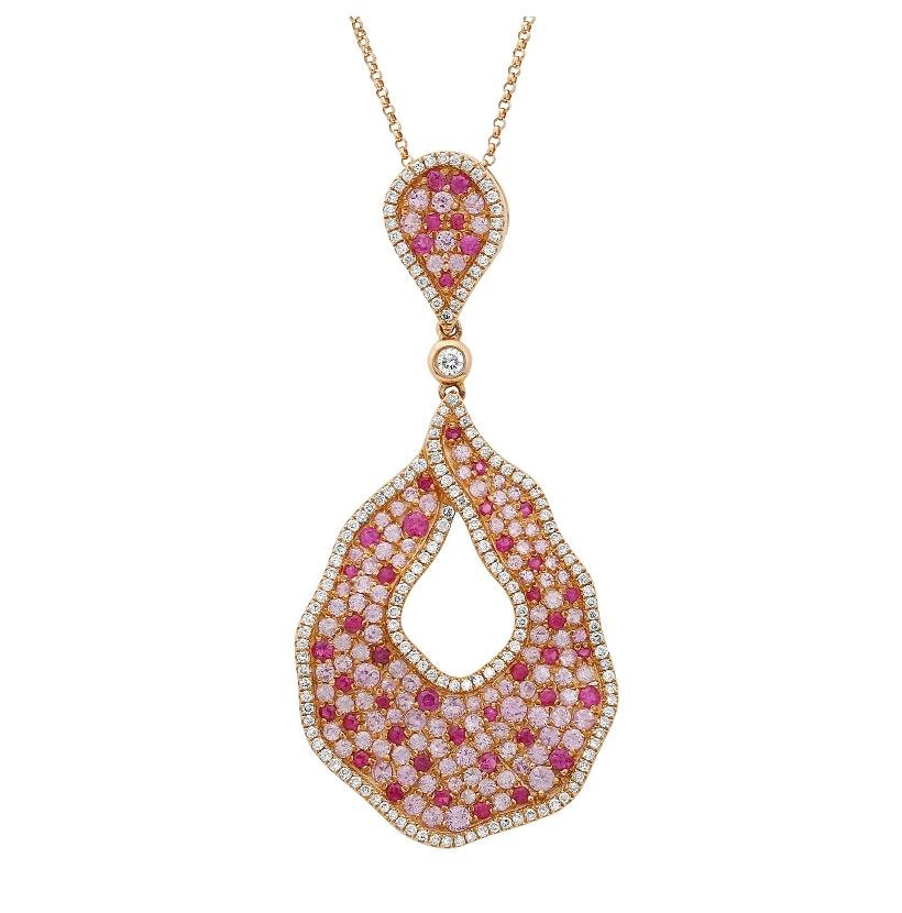 0.84 Ctw Diamond 14k Rose Gold Sapphire Ruby Round Shape Womens Gemstone Necklace Pendant With 16 Inch Chain