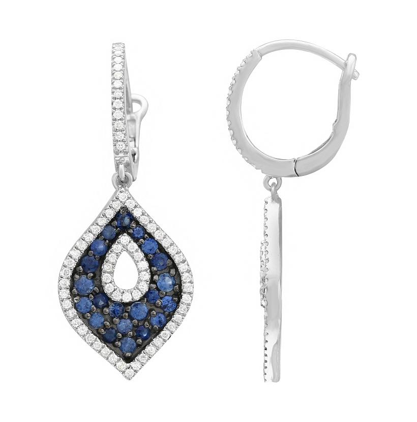 0.54 Ctw Diamond 14k White Gold Sapphire Round Shape Womens Gemstone Earrings