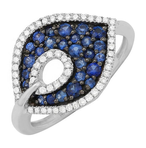 0.23 Ctw Diamond 14k White Gold Sapphire Round Shape Womens Gemstone Ring