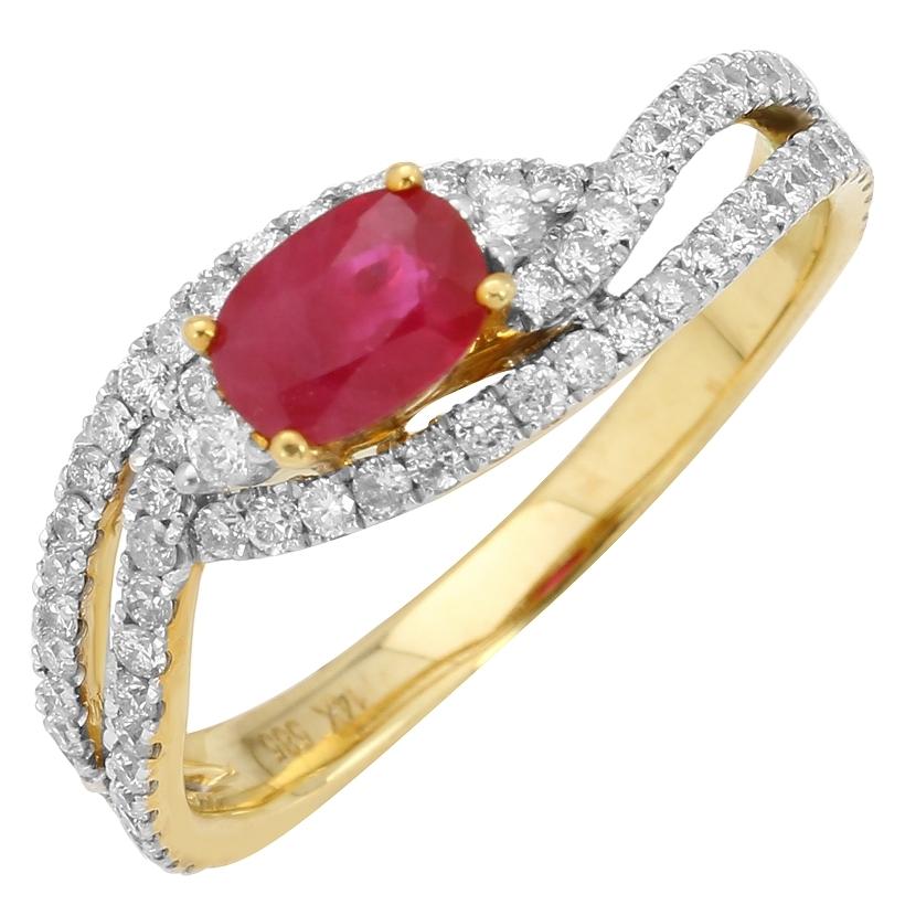 0.61 Ctw Diamond 14k Yellow Gold Ruby Round Shape Womens Gemstone Ring
