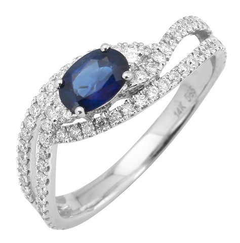 0.61 Ctw Diamond 14k White Gold Sapphire Round Shape Womens Gemstone Ring