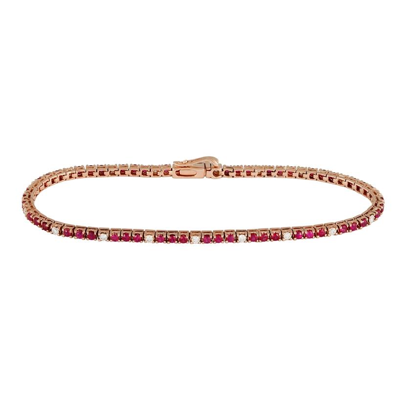 0.54 Ctw Diamond 14k Rose Gold Ruby Round Shape Womens Gemstone Bracelet