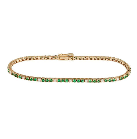 0.54 Ctw Diamond 14k Yellow Gold Tsavorite Round Shape Womens Gemstone Bracelet