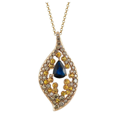 0.75 Ctw Diamond 14k Rose Gold Sapphire Round Shape Womens Gemstone Necklace Pendant With 16 Inch Chain