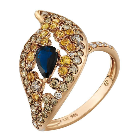 0.67 Ctw Diamond 14k Rose Gold Sapphire Round Shape Womens Gemstone Ring