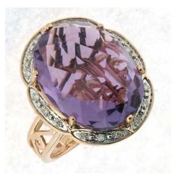 0.14 Ctw Diamond 14k Rose Gold Amethyst Round Shape Womens Gemstone Ring