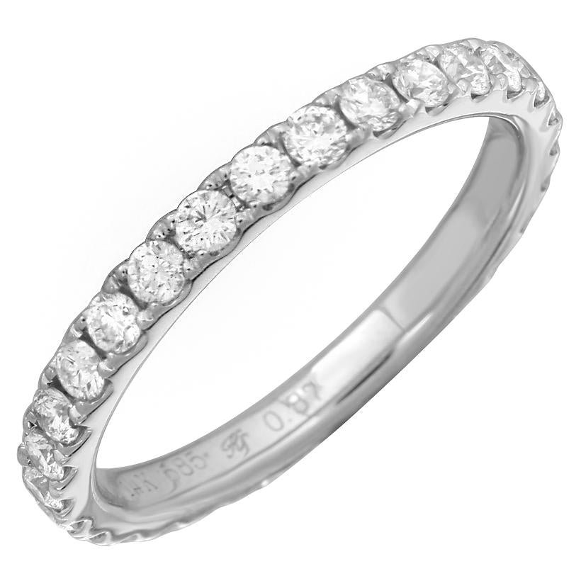 0.87 Ctw Diamond 14k White Gold Round Shape Womens Wedding Band Ring, Size 6.5
