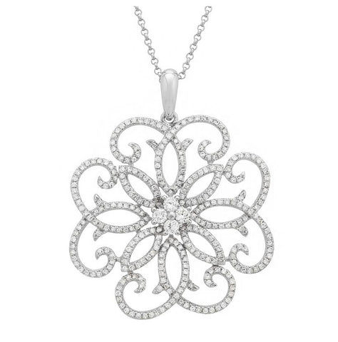 1.04 Ctw Diamond 14k White Gold Round Shape Womens Diamond Necklace Pendant With 16 Inch Chain