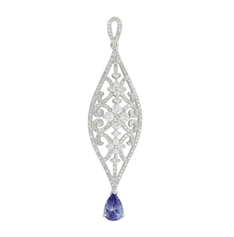 1.04 Ctw Diamond 14k White Gold Tanzanite Round Shape Womens Gemstone Necklace Pendant With 16 Inch Chain